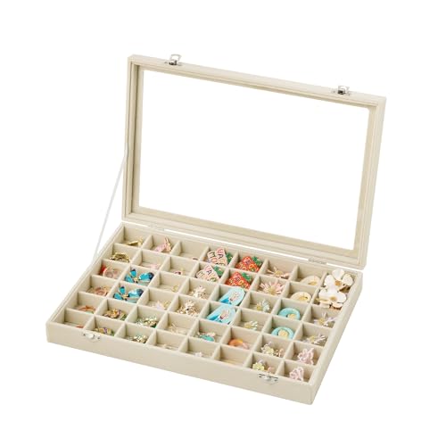 48 Grid Earring Organizer,Velvet Jewelry Tray with... (Beige | Velvet)