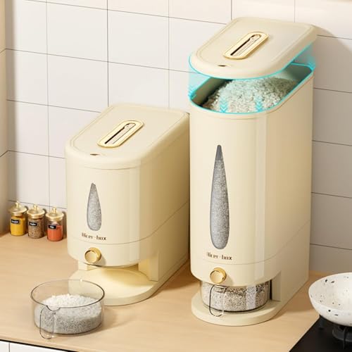 Large Rice Dispenser, 12Lbs Cereal Dispenser Rice Container Food Storage Container with Measuring Cup, Cereal Containers Storage Kitchen Storage Household Rice Pet Food Holder (S-12LBS)
