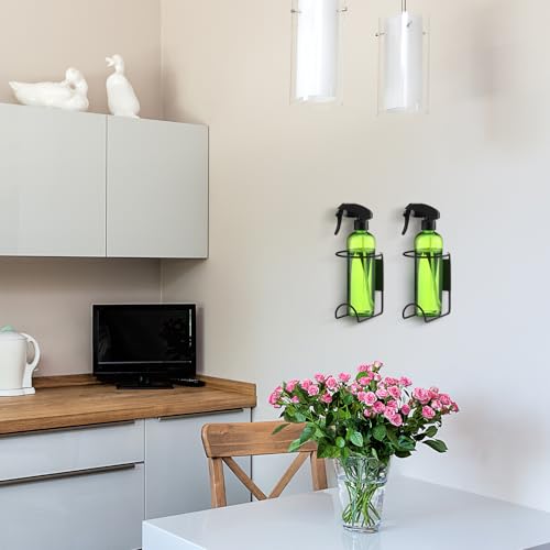 CroBlissful 2 Pcs Spray Bottle Holder Wall Mount Heavy Duty Spray Bottle Rack Stainless Steel Storage Rack Garage Can Organizer Craft with Hardware (Black)