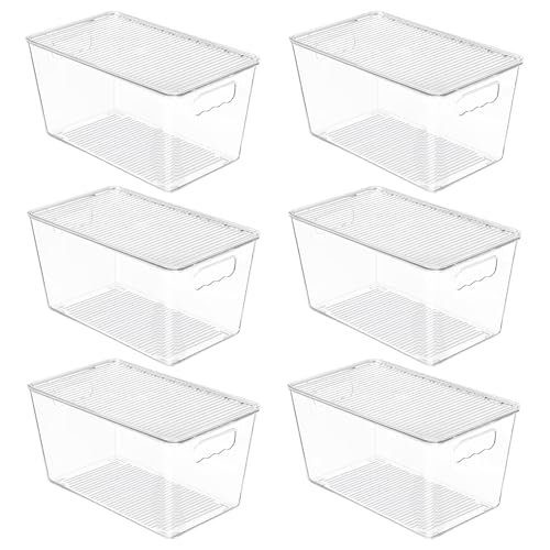 Vtopmart 6 Pack Clear Stackable Storage Bins with Lids, Medium | BPA-free Plastic, Organize Vertically, For Pantry Kitchen Fridge Cabinet Closet Bathroom, Built to Last, Easy to Move