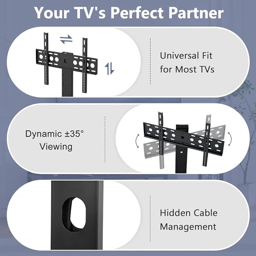 VECELO TV Stand with Mount and Power Outlets, Entertainment Center for 55/60/65/70/75 inch TVs, Height Adjustable Media Console with Storage Shelves, for Living Room, Bedroom, Black
