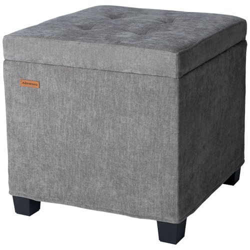 Chenille Cover Steel Frame Ottoman with 48L Storag... (Chenille-gray | Metal)