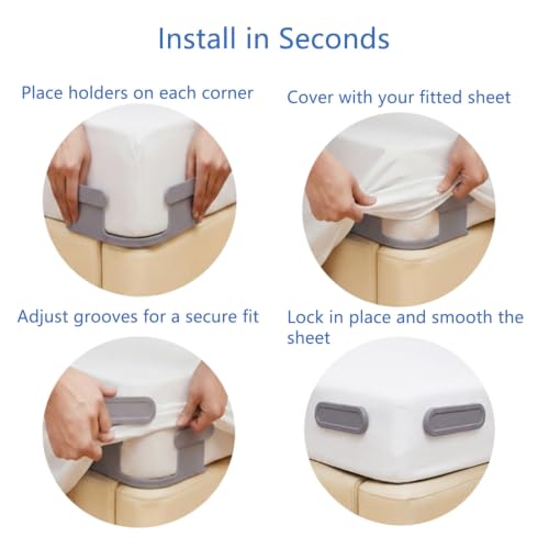 Upgraded Sheet Fasteners with Sheet Locks – Thickened and Reinforced Sheet Fasteners, 4 Pcs, Easy to Install, Suitable for All Mattresses, Reusable