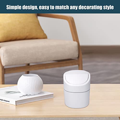 Mini Desk Trash Can with Swing Lid, 0.5gal, Includes 180 Bags, White | Compact 2L plastic bin with smooth edges and odor-covering swing lid, includes 180 fitted bags for desks and bedrooms