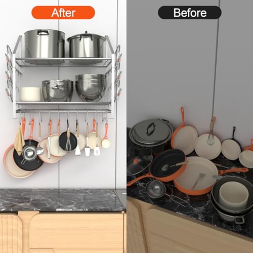 28 Inch Pot Rack Wall Mounted, 2 Tier Pots and Pan... (Alloy Steel)