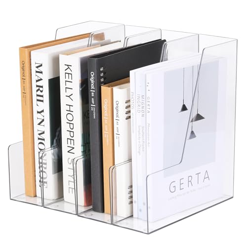 CiWiVOKi Vertical File Holder, Clear PET Desk Organizer and Storage Bins Holding for Magazines, Binders, Notebooks, Envelopes, Multi-purpose Plastic Document Organizer for Home Office, 4 pack