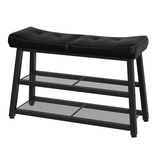 Shoe Bench, 3-Tier Shoe Rack, Entryway Bench with... (Black)