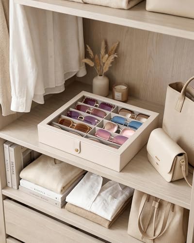 Lolalet 10/20 Slots Sunglasses Organizer with Slim Clear Lid | Eyeglasses Eyewear Display Case for Multiple Pairs of Glasses Collection Holder Box for Men Women