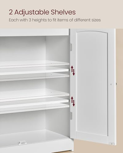 VASAGLE 39.4-Inch Tall Storage Cabinet, Floor Cabinet with 2 Doors, 2 Adjustable Shelves, Freestanding, for Bathroom, Kitchen, Living Room, Cloud White UBBC770W01