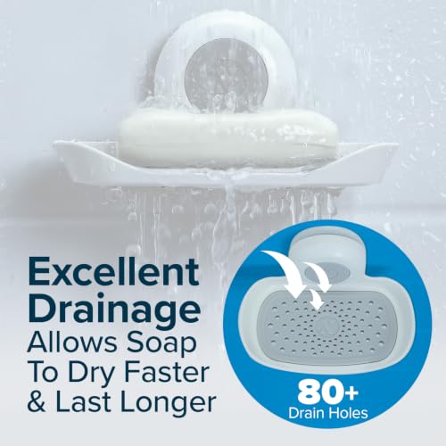 SlipX Solutions Strong Hold Suction Cup Soap Dish for Shower, White, 2-Pack | Tool-Free Installation, Removable Tray for Easy Cleaning, Excellent Drainage, Holds 11 lbs