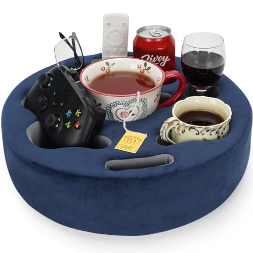 Couch Cup Holder Pillow - Cup Glass Cozy Pillow (Navy | Polyester, Foam)
