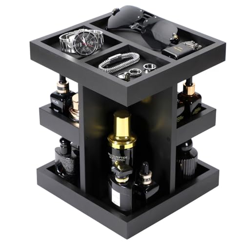 EXIN DECHEN Cologne Organizer for Men,Birthday Gifts for Men,Wooden Black | Easy Installation,360° Rotating,Boyfriend Husband Dad Gift Ideas,Mens Accessories for Desk,Bathroom Countertop,Vanity,Dresser