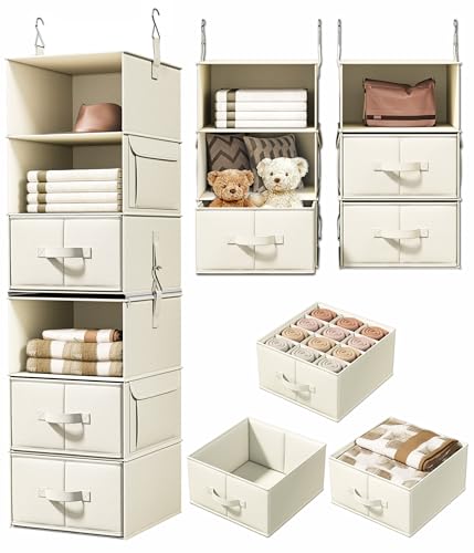 6-Shelf Hanging Closet Organizer with 3 Drawers, 2... (Beige | Polystyrene)