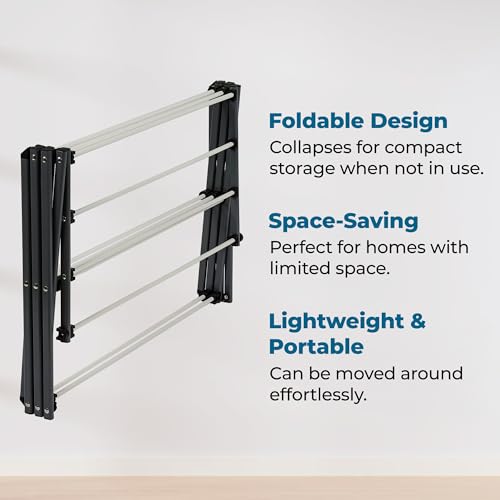 Honey-Can-Do 6-Tier Collapsible Steel Clothes Drying Rack, 24 ft, White | 6-tier steel rack with 24 ft of drying space folds flat to 3 in. Coated bars are gentle on delicates; 50 lb capacity.