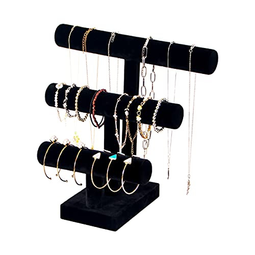 T Bar Bracelet Display Stand,Bracelet Organizer Ho... (Black | Black Velvet)