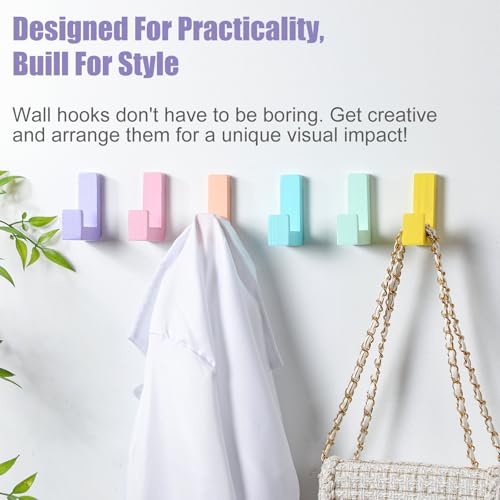 Teenyyou 6 Pack Cute Kids Coat Wall Hooks Wooden Adhesive Decorative Colorful Wall Mounted Hangers Backpack Hooks for Hanging Keys Towel Clothes Bathroom Organization(Pastel,6 Pcs)