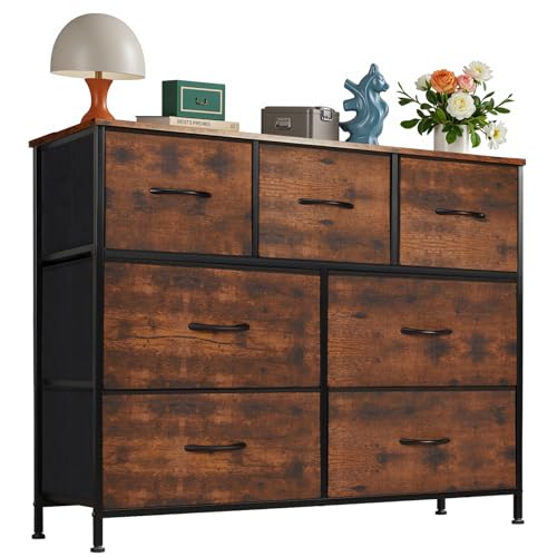 7 Drawer Closet Organizer, Storage Tower with Stur... (Rust Brown | Metal, Wood)
