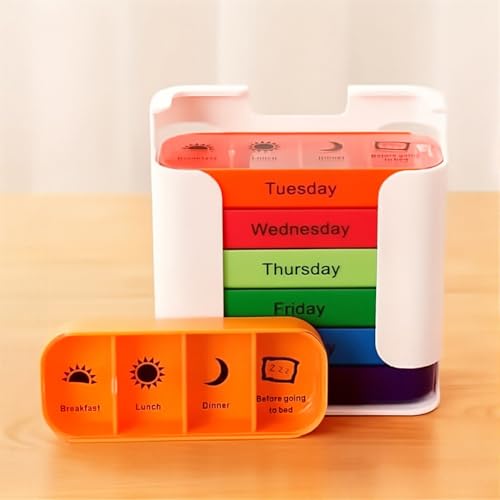 7-Day Medication Organizer - for Effortless Health Management: Stackable Weekly Pill Organizer with 7(Days)×4(Morning/Noon/Evening/Night) Compartments | Travel-Friendly Home Supply (Balck)