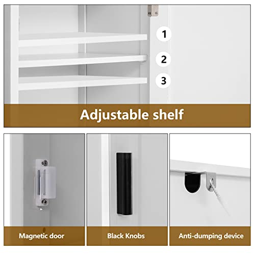 usikey 67'' Tall Bathroom Cabinet, Storage Cabinet with 4 Shelves & 2 Doors, Narrow Storage Cabinets for Bathroom, Living Room, Home Office, White