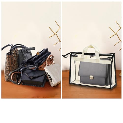 Peohud 12 Pack Clear Handbag Storage Organizer, Dust Bags for Handbags, Transparent Purse Organizer for Closet, Hanging Handbags Dust Cover Bags with Zipper, Handles and Hooks