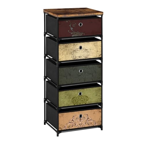 Nightstand with 5 Drawers, Clothes Storage Organiz... (Pattern | Fabric)