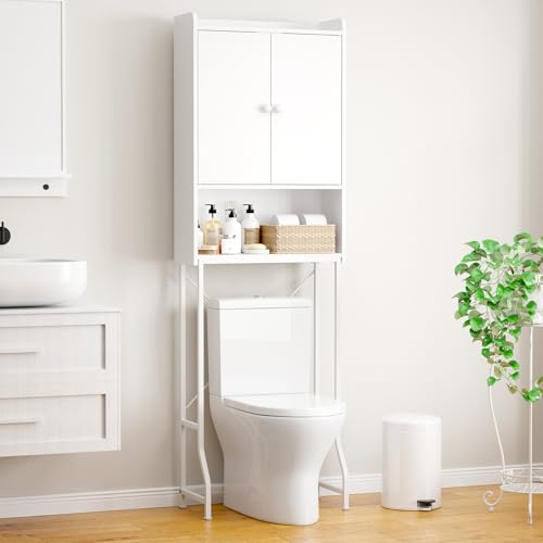 68.1"H Over Toilet Storage Cabinet, Magnetic Door,... (White | Metal)