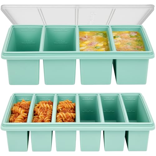 Silicone Freezer Trays with Lids, 1 Cup & 1/2 Cup Combo, Soup Container Style Ice Cube Trays, Reinforced Steel Rims, For Freezing Broth, Meal Prep and other dishes, Dishwasher & Oven Safe - 2 Pack
