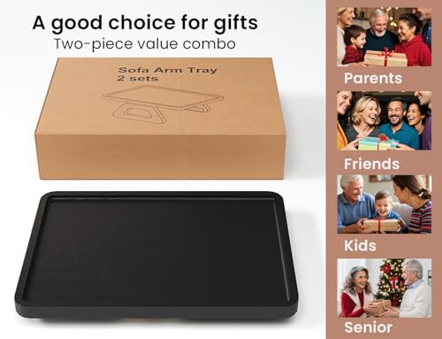2 Pack Bamboo Couch Arm Tray,Folding Sofa Armrest Table(Black) | Clip-On Couch Desk,Foldable, high load-bearing, Non-slip, no assembly,easy to wipe clean,Natural bamboo,Gift box