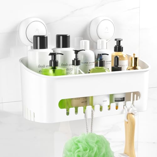 Shower Caddy Suction Cup NO-Drilling Removable Sho... (White | Plastic)