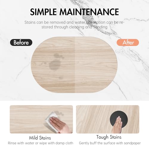 Stone Bath Mat for Bathroom|Diatomaceous Earth Bath Mat|Quick Dry Water Absorbing Bath Stone Mat Large|Non-Slip Bathroom Shower Rug|Easy to Clean (24×16'', Wood Grain, Oval)