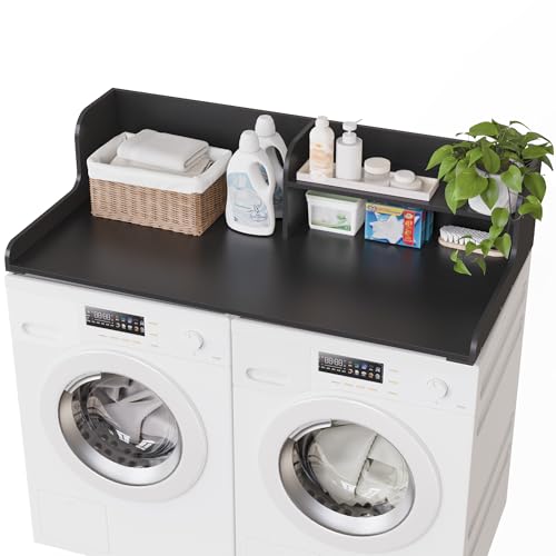 Washer Dryer Wood Countertop with Shelf, Laundry T... (Black | Wood)