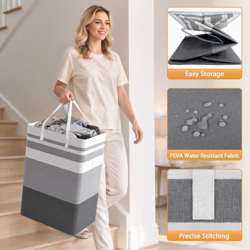 HomeHacks 2 Pack Large Laundry Baskets, Laundry Hampers Bags (Grey 75Lx2) | Waterproof, Freestanding, Collapsible Clothes Hamper with Reinforced Handles in Laundry Room, College Dorm, Bathroom, Bedroom