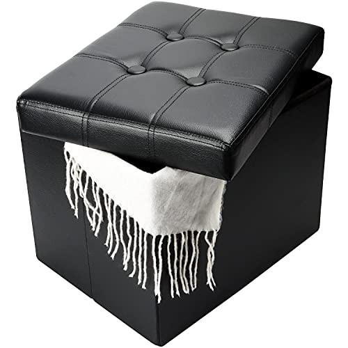 Storage Ottoman, Folding Foot Stool with Thicker F... (Black | Engineered Wood)
