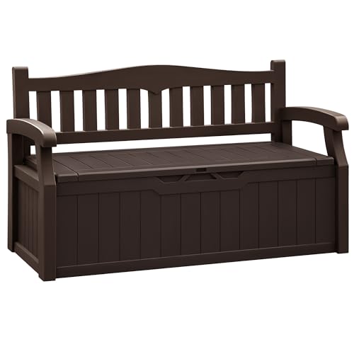 80 Gallon Storage Bench, Deck Box with Seat Waterp... (Brown | Resin)