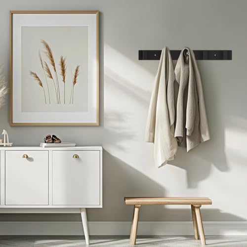 Bntuk Coat Rack Wall Mount - 5 Coat Hooks, Towel Racks for Bathroom Robes Bags Keys, Hat Rack Wall Towel Hooks Organizer Essential (Black)