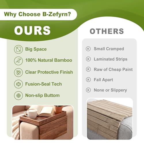 Sofa Arm Tray, Fits 6.5"+ Couch Armrest, Foldable Bamboo Large Storage Tray | Sturdy 12.5" x 5.8" Storage Compartment, Portable Chair Couch Caddy Arm Tray, For Cup TV Snacks Phone