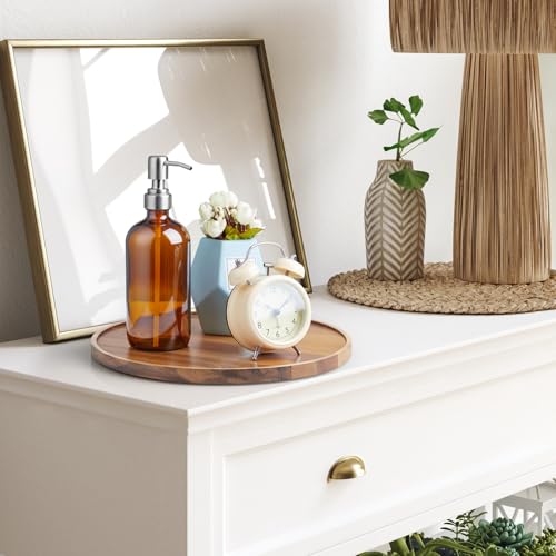 12 Inch Acacia Wood Round Tray, Wooden Decorative Bathroom Coffee Table Tray Centerpiece Candle Holder for Farmhouse Kitchen Dining Room Home Decor Coffee Table Decor and Accessories