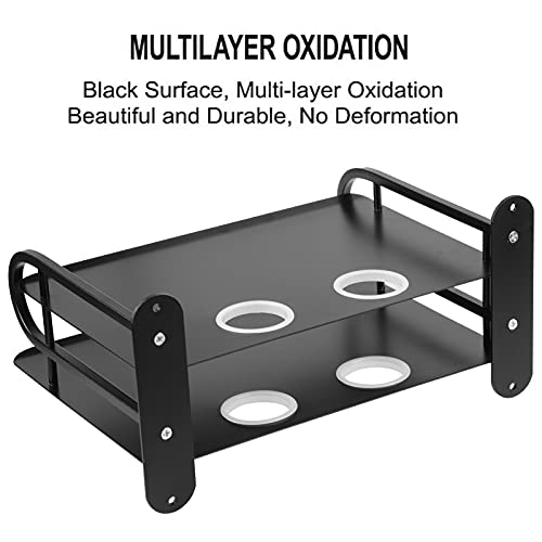 Black Metal Double Wireless WiFi Router Storage Box Wall Hanging Shelf with Cable Organizer, 2 Shelves, Large