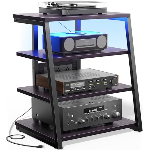 AV Media Stand with Outlets, Media Console with LE... (Black Enoby | Engineered Wood)
