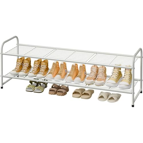 Shoe Rack for Closet, 2 Tier 44 Inch Extra Wide Shoe Storage Organizer for Shelves, Heavy Duty Metal, Easy Assembly, White