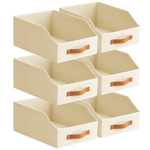 Fabric Storage Bins for Organizing - 6 Pack Large... (6 Count | Beige | Fabric)