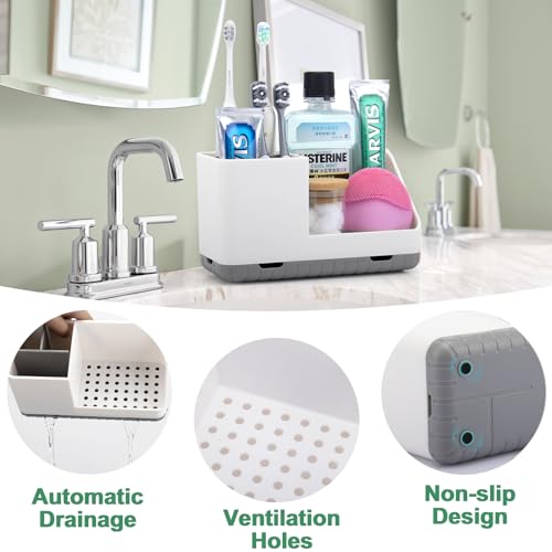 Toothbrush Holders for Bathrooms, Toothbrush and Toothpaste Holder (Grey) | Easy To Clean, Drainage, Non-Slip, Detachable, Kids Electric Toothbrush Organizer for Bathrooms Countertop Organizer
