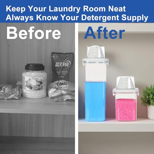 Laundry Detergent Dispenser, Liquid Laundry Container & Powder Soap Dispenser, 2 Pack Plastic Laundry Storage for Laundry Room Organization, Fabric Softener Dispenser (1.1L)