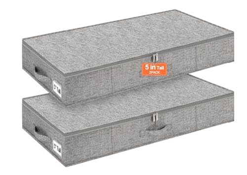 5 inch High Sturdy Low Profile Under Bed Storage,... (2 Count | Grey | Linen)