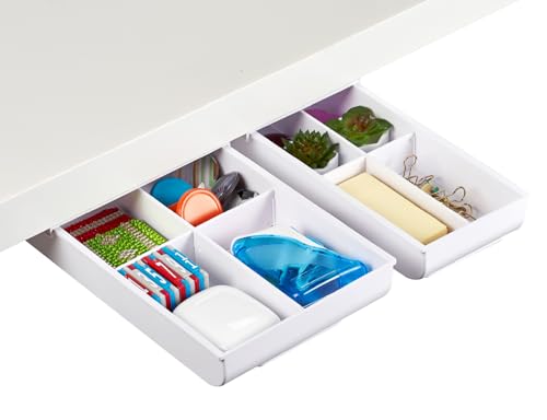 Konnect Under Desk Drawer, Self-Adhesive Slide Out... (2 Count | White | Plastic)