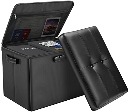 Storage Ottoman with Lock,Fireproof Folding Ottoma... (Black)