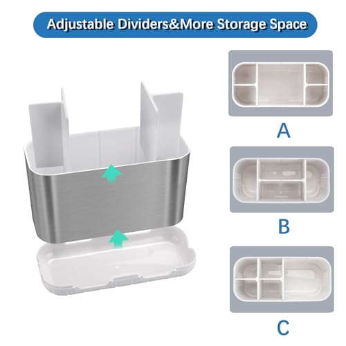 Electric Kids Toothbrush Holders for Bathrooms (Brushed Nickel Silver) | 5 Slots Toothbrush Organizer with Adjustable Dividers and Drainage, for Bathroom Countertop Organizer