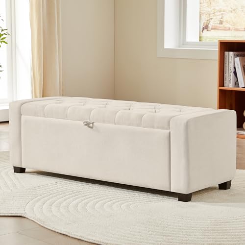 Ottoman with Storage,Tufted Storage Bench with Saf... (Beige | Linen)