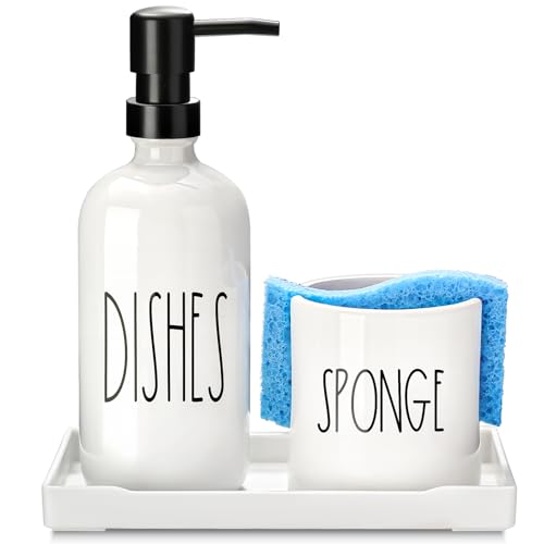 Dish Soap Dispenser for Kitchen, Ceramic Dish Soap... (White | Ceramic)