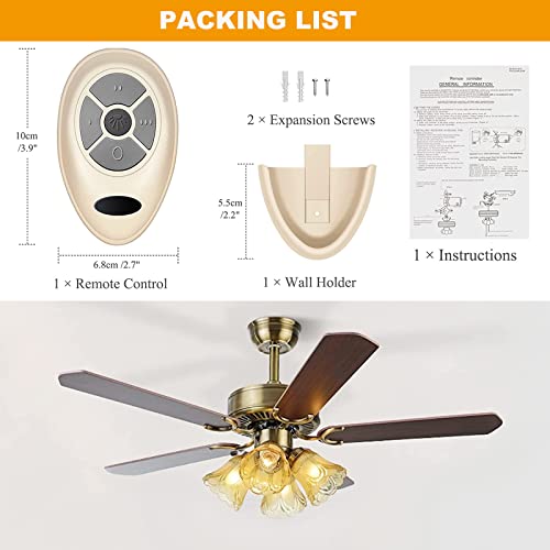FAN35T Ceiling Fan Remote Control Replacement for Allen+Roth, Kichler | Replacement Harbor Breeze FAN-53T L3HFAN35T 35T L3HFAN35T1 35T1, 3-Speed & Light Dimmer, 303.9MHz,Two Ways to Program